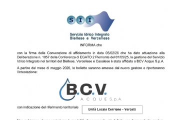 Passaggio gestionale a nuovo gestore acque